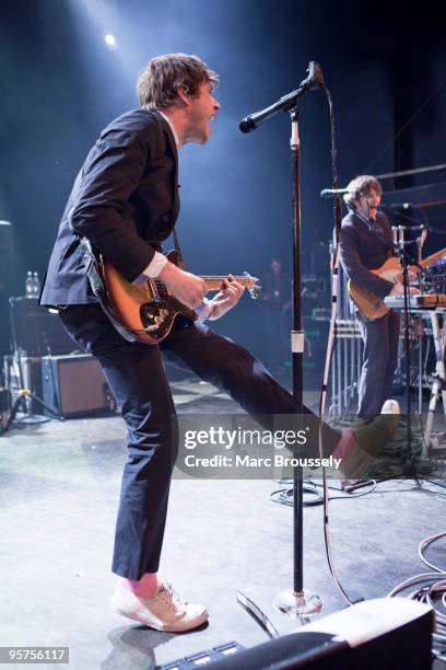 Damian Kulash and Andy Ross of OK Go perform on stage at Shepherds Bush Empire on January 13, 2010 in London, England.