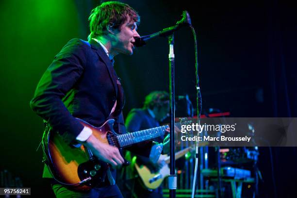 Damian Kulash and Andy Ross of OK Go perform on stage at Shepherds Bush Empire on January 13, 2010 in London, England.