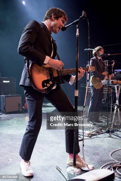 Damian Kulash and Andy Ross of OK Go perform on stage at Shepherds Bush Empire on January 13, 2010 in London, England.