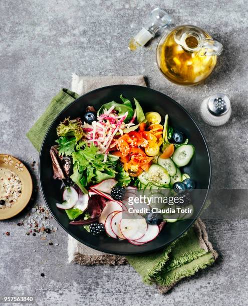 fresh salad - salad bowl stock pictures, royalty-free photos & images