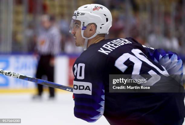 Chris Kreider of United States skates against Korea during the 2018 IIHF Ice Hockey World Championship group stage game between United States and...