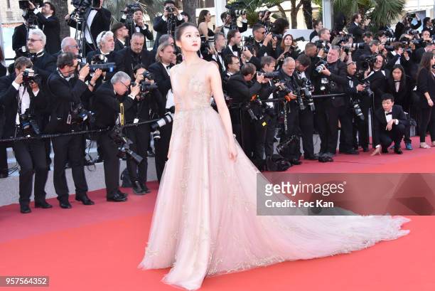Guan Xiaotong attends the screening of "Ash Is The Purest White " during the 71st annual Cannes Film Festival at Palais des Festivals on May 11, 2018...