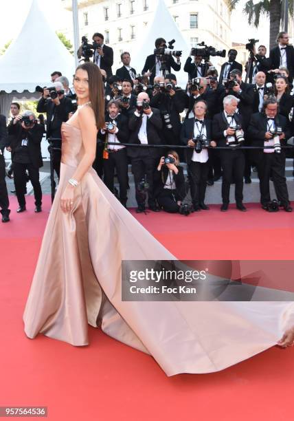 Model Bella Hadid attends the screening of'Ash Is The Purest White ' during the 71st annual Cannes Film Festival at Palais des Festivals on May 11,...