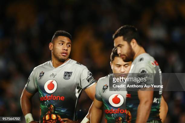 David Fusitu'a of the Warriors looks on during the round 10 NRL match between the New Zealand Warriors and the Sydney Roosters at Mt Smart Stadium on...