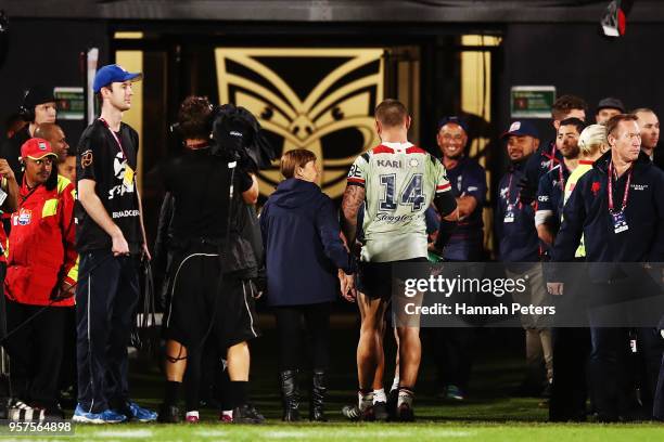 Jared Waerea-Hargreaves of the Roosters walks off after being sent off during the round 10 NRL match between the New Zealand Warriors and the Sydney...