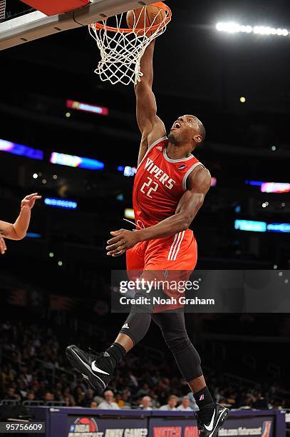 Joey Dorsey of the Rio Grande Valley Vipers goes for the dunk against the Los Angeles D-Fenders during the D-League game on January 3, 2010 at...