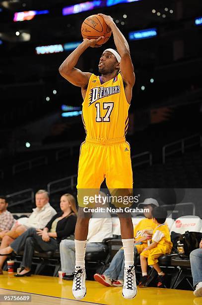 Lawrence McKenzie of the Los Angeles D-Fenders shoots against the Rio Grande Valley Vipers during the D-League game on January 3, 2010 at Staples...