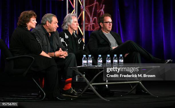 Executive producer, Susan Lacy, producer Dick Wolf, recording artist John Densmore and a unidentified panelist of the film ''When You're Strange: a...