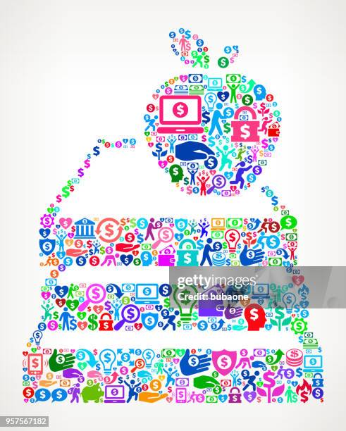 apple & books money vector icon pattern - book stack white background stock illustrations