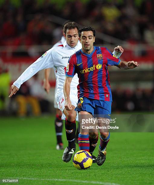 Xavi Hernandez of Barcelona in action during the last 16 second leg Copa del Rey match between Barcelona and Sevilla at the Ramon Sanchez Pizjuan...