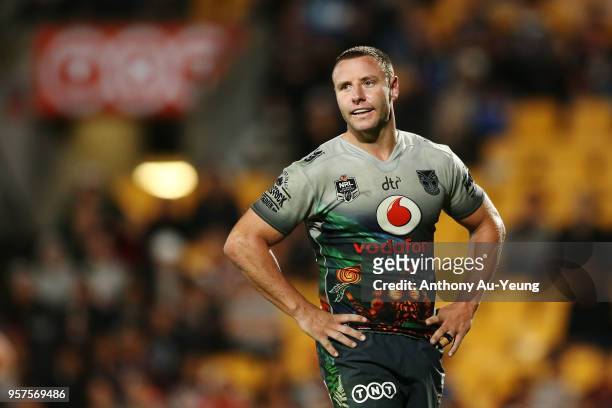 Blake Green of the Warriors looks on during the round 10 NRL match between the New Zealand Warriors and the Sydney Roosters at Mt Smart Stadium on...