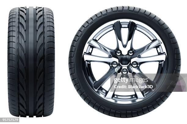 profile and side profile view of a car wheel on white - band stockfoto's en -beelden