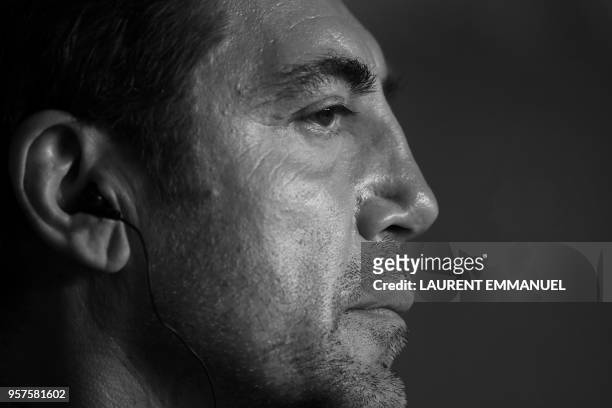 Spanish actor Javier Bardem attends a press conference for the film "Todos Lo Saben " on May 9 during the 71st edition of the Cannes Film Festival in...