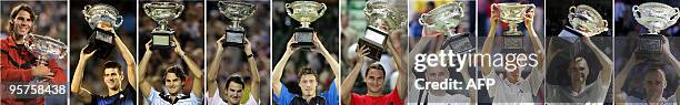 Combo of file pictures created on January 14, 2010 show the men's singles winners from the Australian Open tennis tournament in Melbourne over the...