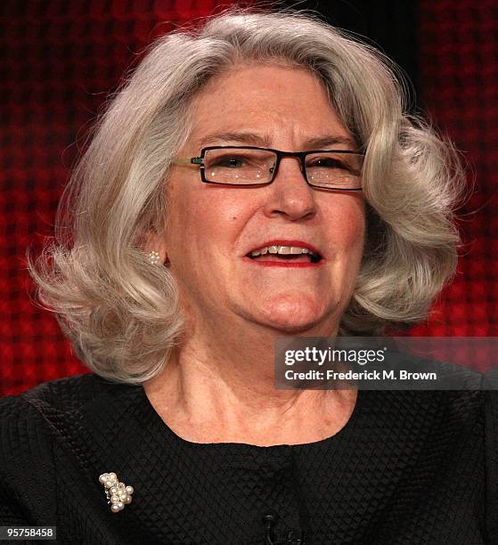 Host Rebecca Eaton of the television show "Masterpiece" speaks during the PBS portion of the 2010 Television Critics Association Press Tour at the...