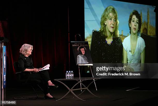 Host Rebecca Eaton and screenwriter Deborah Moggach and actress Ellie Kendrick via satellite from London of the television show Masterpiece "The...