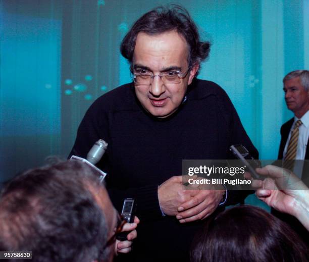 Sergio Marchionne, Chief Executive Officer of Chrysler Group LLC, speaks to the media after speaking at the Automotive News World Congress January...