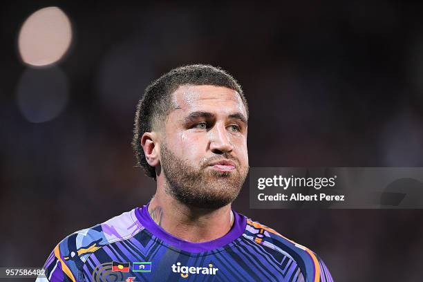 Kenneath Bromwich of the Storm looks on during the round ten NRL match between the Melbourne Storm and the Gold Coast Titans at Suncorp Stadium on...