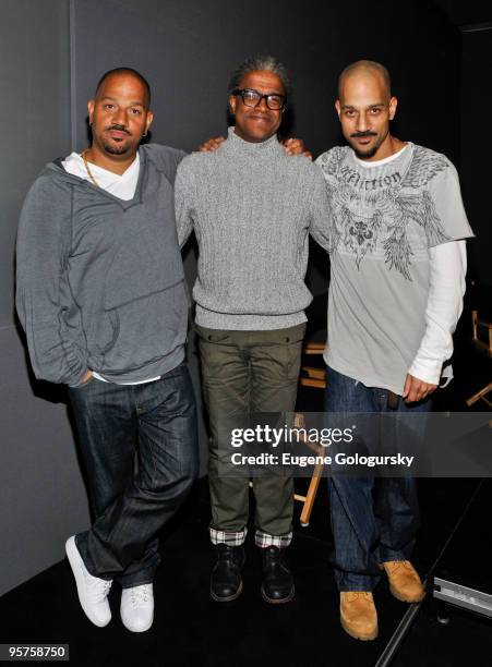 Allen Hughes, Elvis Mitchell and Albert Hughes discuss "The Book of Eli" at the Apple Store Soho on January 13, 2010 in New York City.