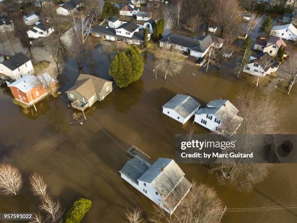 saint john river flooding at barker's point in the spring of 2018 in fredericton, new brunswick, canada - fredericton stock pictures, royalty-free photos & images