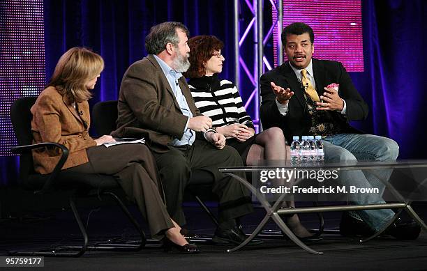 Executive producer Paula S. Apsell, Mark Sykes, director of Planetary Science Institute, producer/director Terri Randall and Neil deGrasse Tyson of...