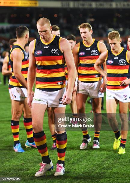 Sam Jacobs of the Adelaide Crows after the game heads down the race during the round eight AFL match between the Port Adelaide Power and the Adelaide...