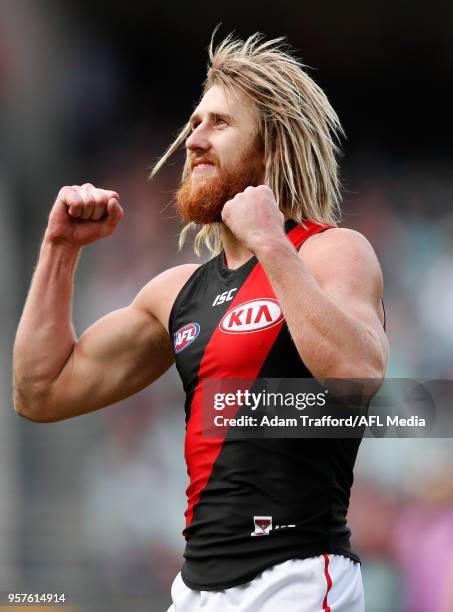 Dyson Heppell of the Bombers celebrates a goal during the 2018 AFL round eight match between the Carlton Blues and the Essendon Bombers at the...