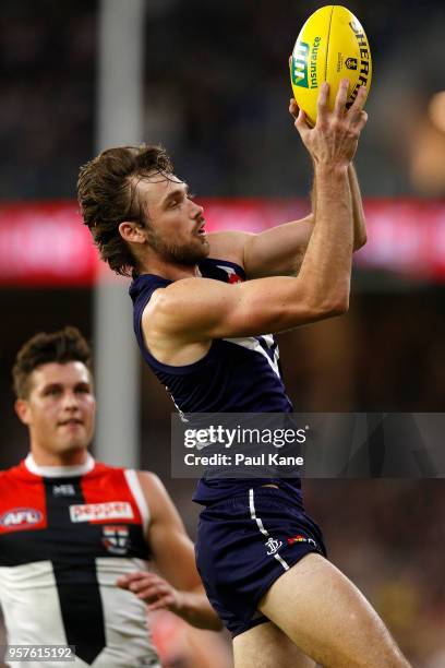 Joel Hamling of the Dockers marks the ball during the round eight AFL match between the Fremantle Dockers and the St Kilda Saints at Optus Stadium on...