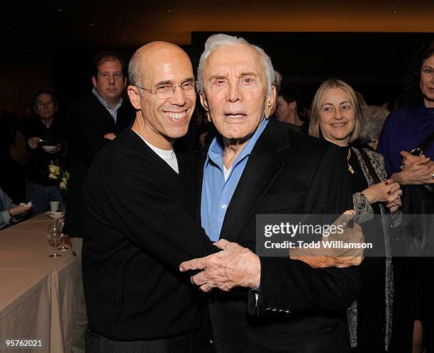 Jeffrey Katzenberg and Kirk Douglas at a screening of "Before I Forget" by Motion Picture & Television Fund and Netflix at Writer's Guild Theater on...