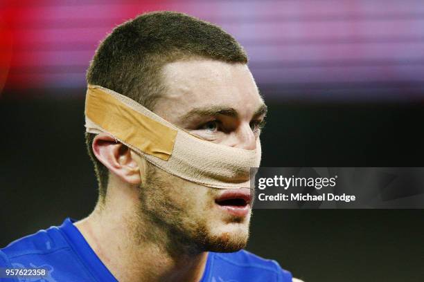 Daniel McStay of the Lions looks dejected after defeat during the round eight AFL match between the Western Bulldogs and the Brisbane Lions at Etihad...