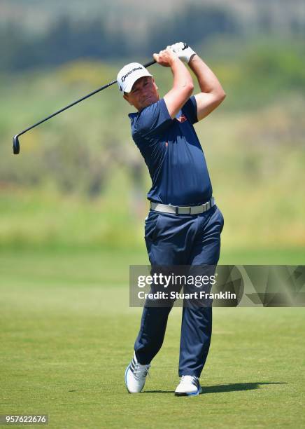 Steve Webster of England plays a shot from the fairway during day three of the Rocco Forte Open at Verdura Golf and Spa Resort on May 12, 2018 in...