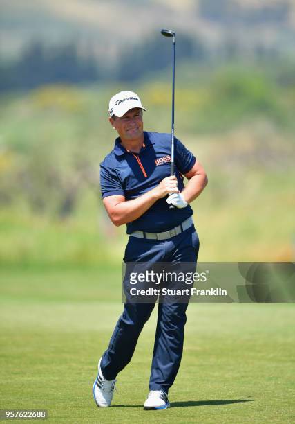 Steve Webster of England plays a shot from the fairway during day three of the Rocco Forte Open at Verdura Golf and Spa Resort on May 12, 2018 in...