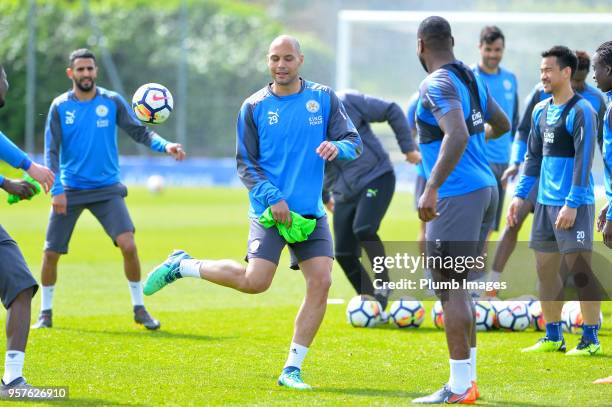 Yohan Benalouane during the Leicester City training session at Belvoir Drive Training Complex on May 12 , 2018 in Leicester, United Kingdom.