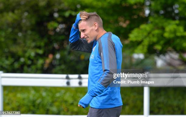 Marc Albrighton during the Leicester City training session at Belvoir Drive Training Complex on May 12 , 2018 in Leicester, United Kingdom.