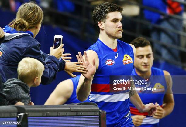 Bailey Williams of the Bulldogs leads the team out during the round eight AFL match between the Western Bulldogs and the Brisbane Lions at Etihad...