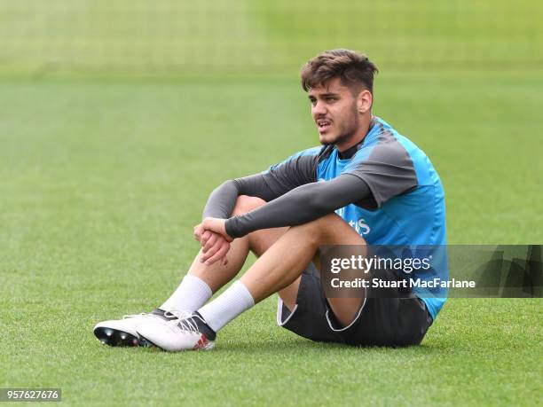 Konstantinos Mavropanos of Arsenal during a training session at London Colney on May 12, 2018 in St Albans, England.