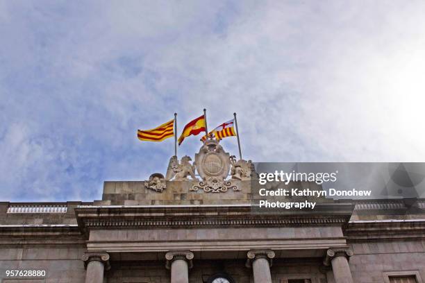 spanish cities-flags of barcelona - ancient roman flag stock pictures, royalty-free photos & images