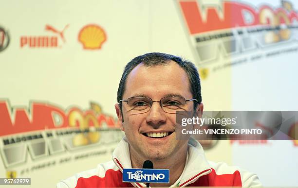 Ferrari F1 Team manager Stafano Domenicali smiles during a news conference on January 13, 2010 during the "Wrooom 2010, F1 and MotoGP Press Ski...