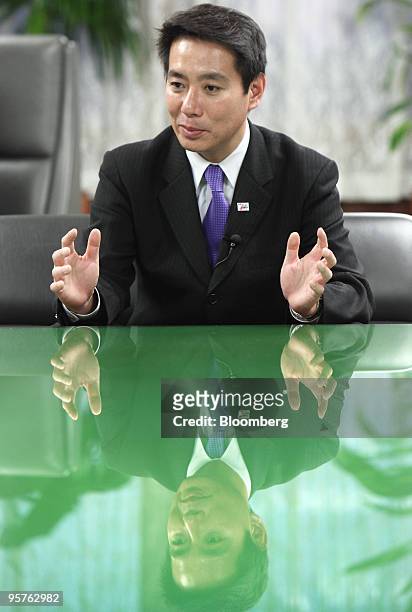 Seiji Maehara, Japan's minister for land and transport, speaks during an interview in Tokyo, Japan, on Thursday, Jan. 14, 2010. The government has...