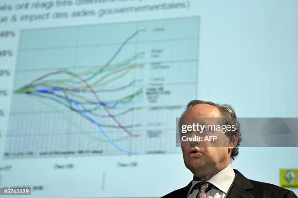 French car maker Renault executive vice president Jerome Stoll delivers a speech during the Renault 2009 world sales results on Januray 14, 2010 in...