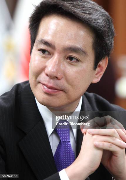 Seiji Maehara, Japan's minister for land and transport, listens during an interview in Tokyo, Japan, on Thursday, Jan. 14, 2010. The government has...