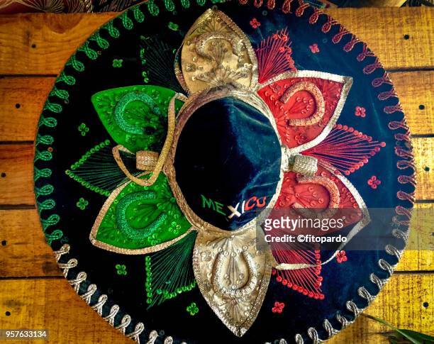 mexican hat with national colors - hat sombrero stock pictures, royalty-free photos & images