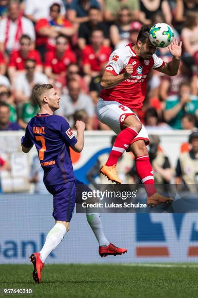 Florian Kainz of Bremen ans Giulio Donati of Mainz in action during the Bundesliga match between 1. FSV Mainz 05 and SV Werder Bremen at Opel Arena...