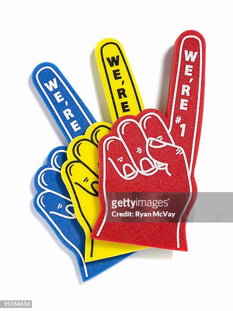 foam finger on white - foam hand stock pictures, royalty-free photos & images