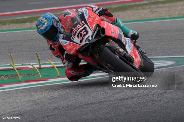 Marco Melandri of Italy and ARUBA.IT RACING-DUCATI round sthe bend during the WorldSBK Race 1 during the 2018 Superbikes Italian Round on May 12,...