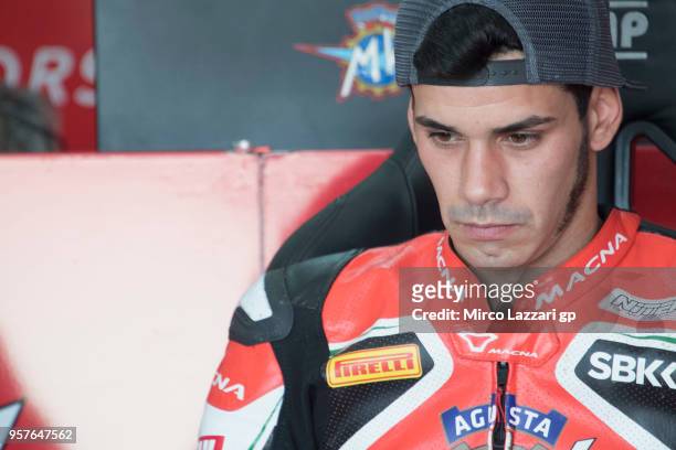 Jordi Torres of Spain and MV Augusta Reparto Corse looks on in box during the WorldSBK Race 1 during the 2018 Superbikes Italian Round on May 12,...
