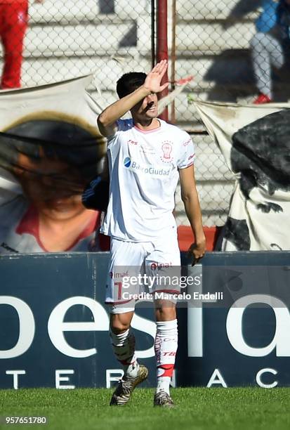 Ignacio Pussetto of Huracan celebrates after scoring the first goal of his team during a match between Huracan and Boca Juniors as part of Superliga...