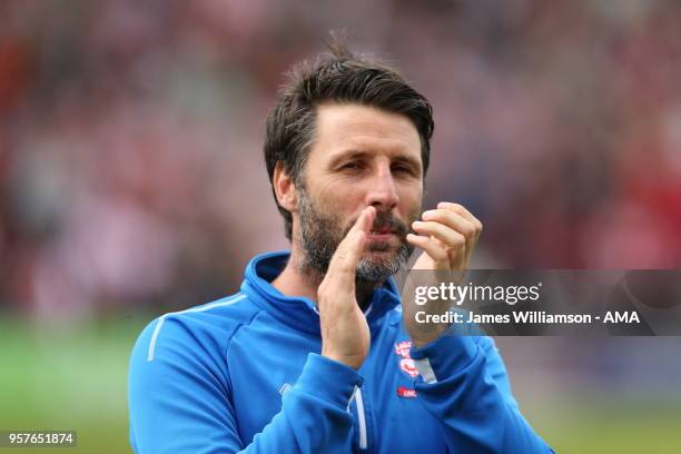 Lincoln City manager Danny Cowley during the Sky Bet League Two Play Off Semi Final:First Leg between Lincoln City and Exeter City at Sincil Bank...