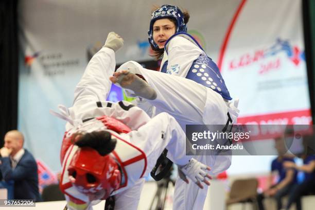 Irem Yaman of the Turkey in action against Rabia Bachmann of Germany in their1/4 final bout of the women's - 62 kg category of the WTE European...