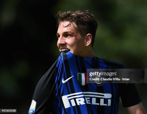 Nicolo Zaniolo of FC Internazionale reacts during the Primavera Serie A match between FC Internazionale U19 and Sassuolo U19 at Stadio Breda on May...